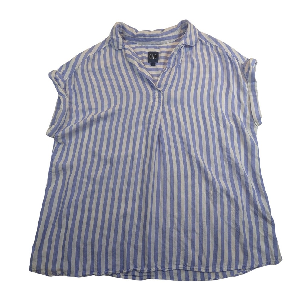 GAP Women's Striped Collared Short Sleeve‎ Tunic Top XL Blue & White